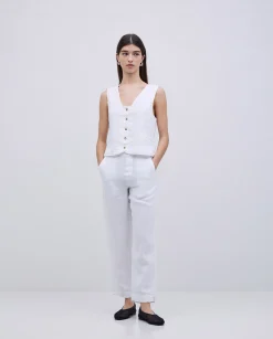 YERSE Pantalones rectos lino blanco Fashion