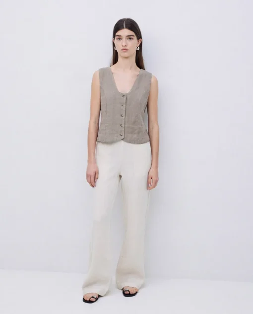 YERSE Pantalones rectos lino crudo Sale