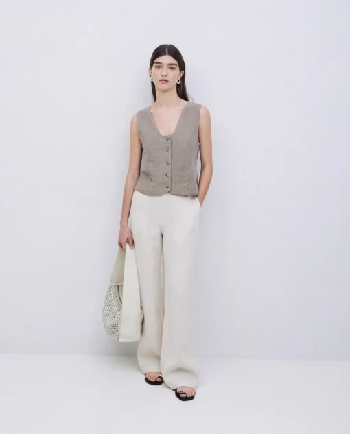 YERSE Pantalones rectos lino crudo Sale