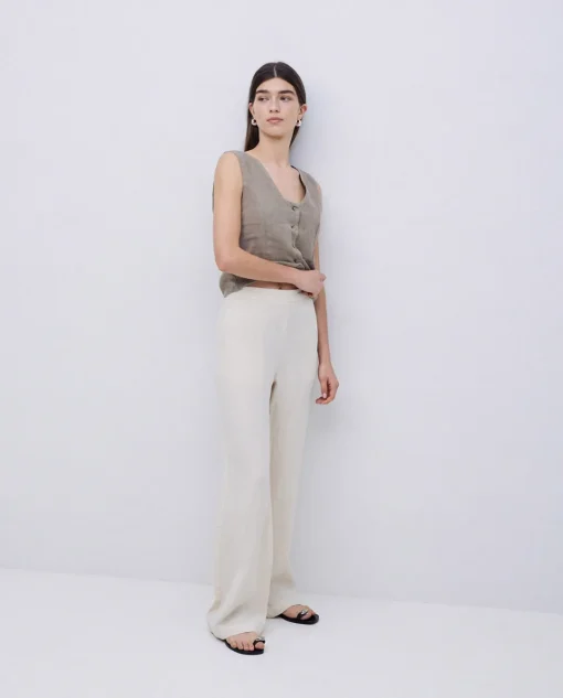 YERSE Pantalones rectos lino crudo Sale