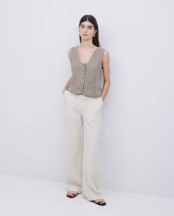 YERSE Pantalones rectos lino crudo Sale