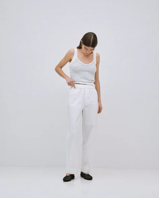 YERSE Pantalones rectos popelín blanco Discount