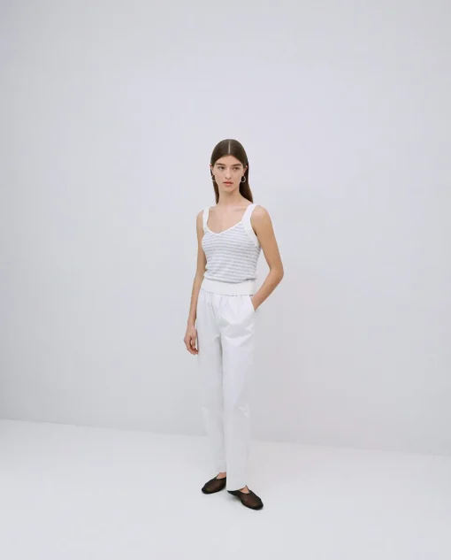 YERSE Pantalones rectos popelín blanco Discount