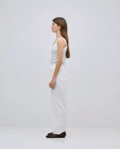 YERSE Pantalones rectos popelín blanco Discount