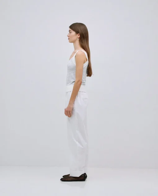 YERSE Pantalones rectos popelín blanco Discount