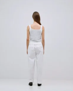 YERSE Pantalones rectos popelín blanco Discount