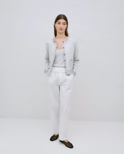 YERSE Pantalones rectos popelín blanco Discount