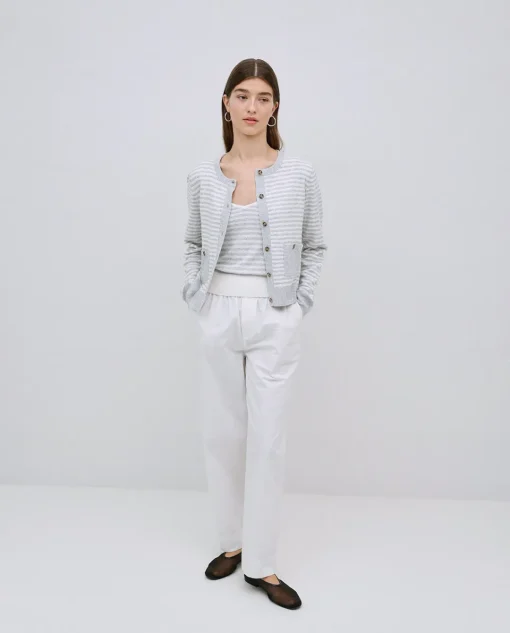 YERSE Pantalones rectos popelín blanco Discount