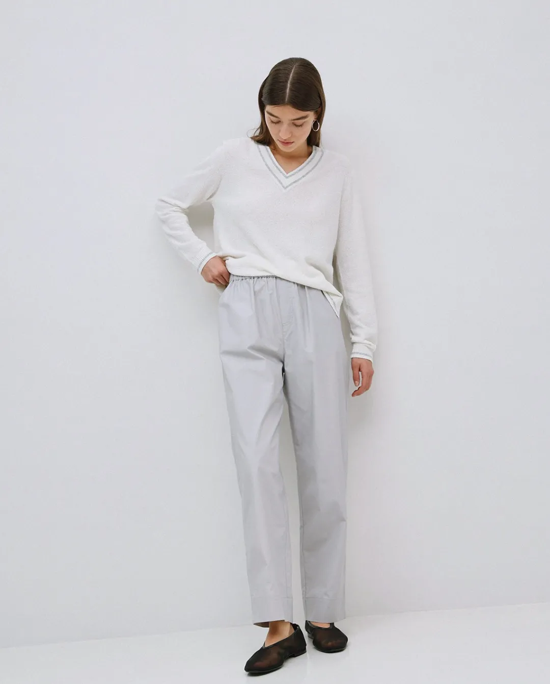 YERSE Pantalones rectos popelín gris Best