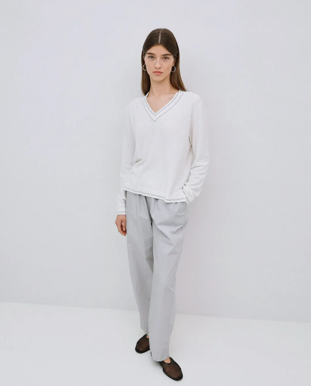 YERSE Pantalones rectos popelín gris Best