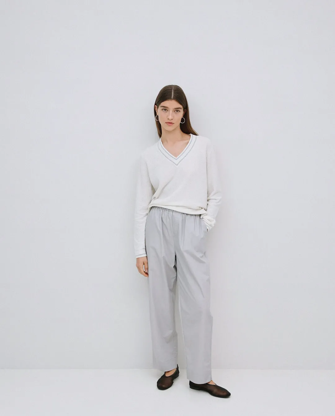 YERSE Pantalones rectos popelín gris Best