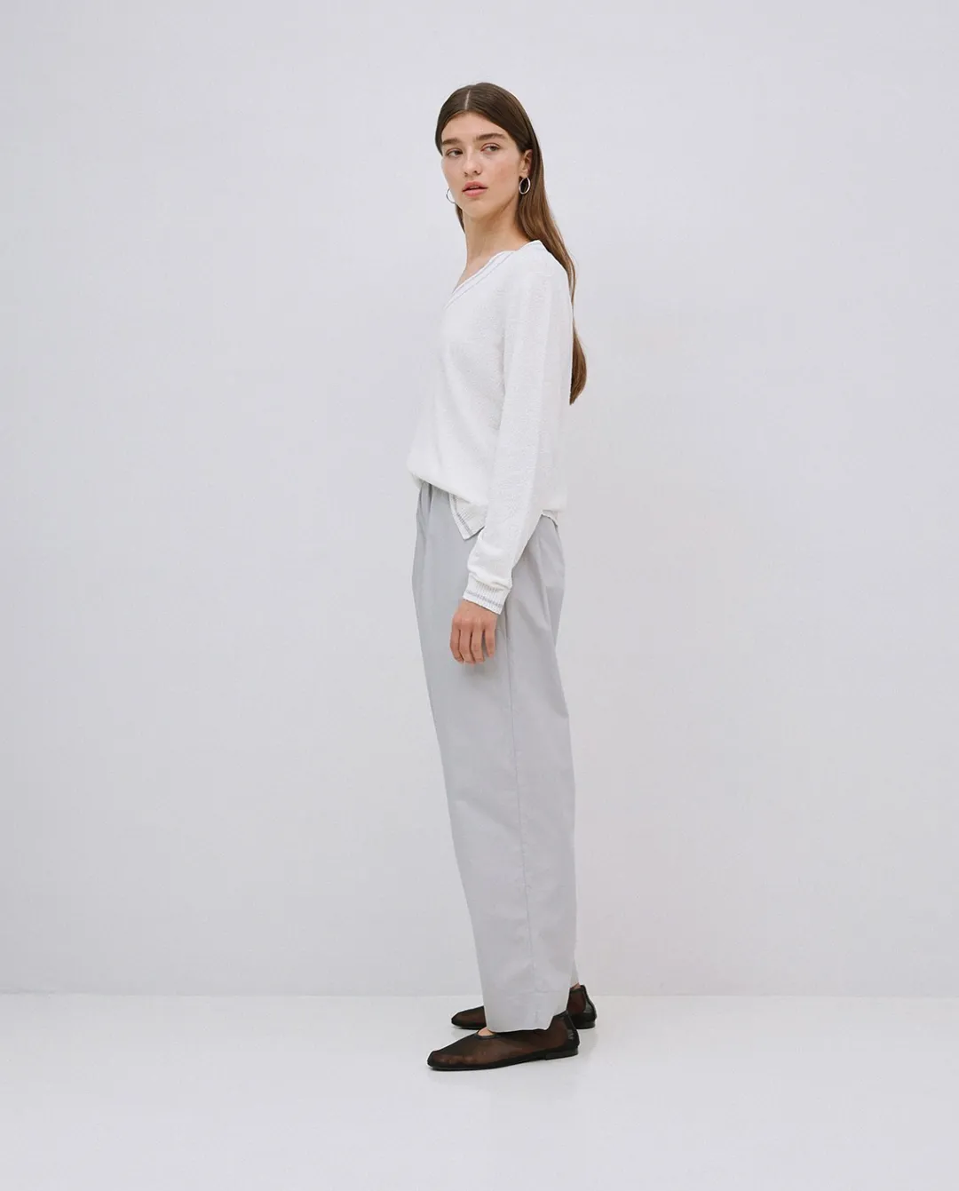 YERSE Pantalones rectos popelín gris Best