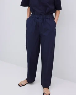 YERSE Pantalones rectos popelín azul oscuro Clearance