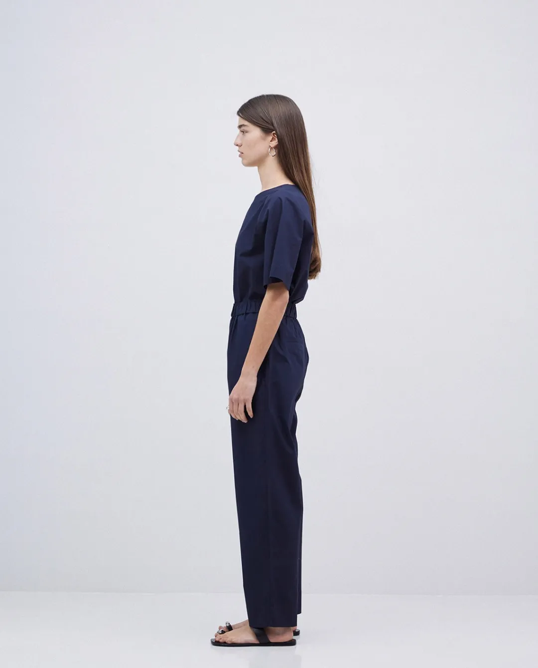 YERSE Pantalones rectos popelín azul oscuro Clearance