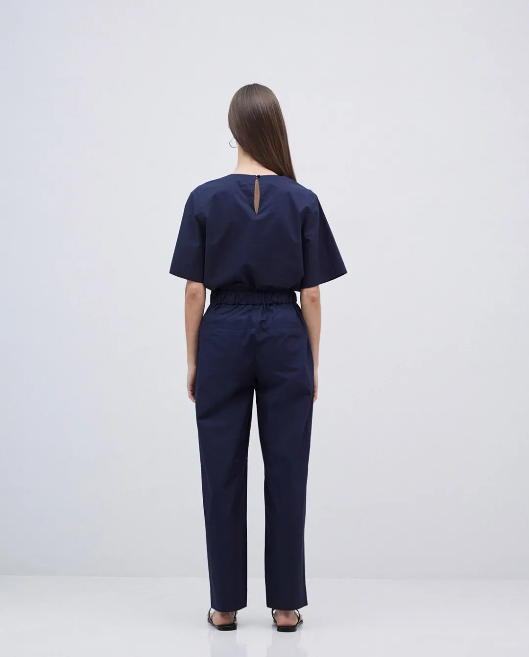 YERSE Pantalones rectos popelín azul oscuro Clearance