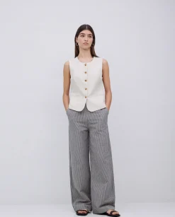 YERSE Pantalones rectos rayas azul grisáceo Online