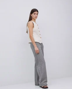 YERSE Pantalones rectos rayas azul grisáceo Online