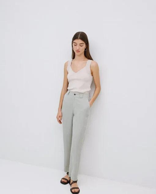 YERSE Pantalones rectos tencel verde New