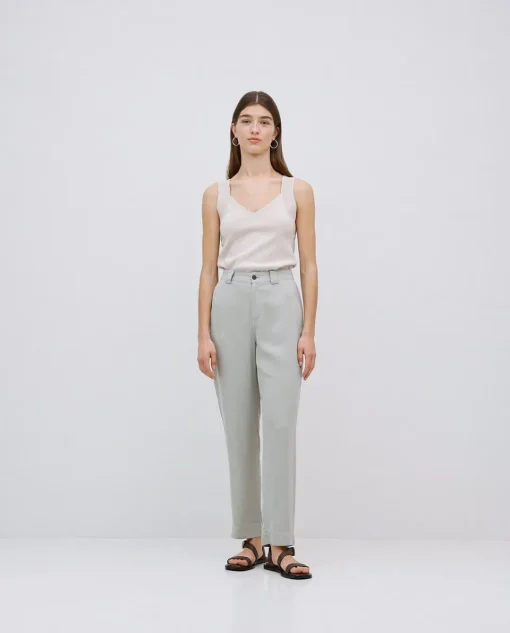 YERSE Pantalones rectos tencel verde New