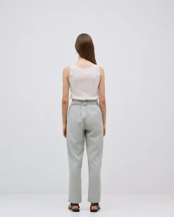 YERSE Pantalones rectos tencel verde New