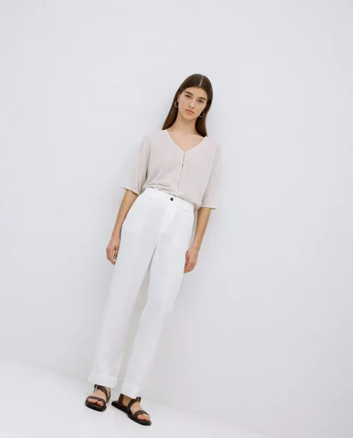 YERSE Pantalones rectos tencel blanco Clearance
