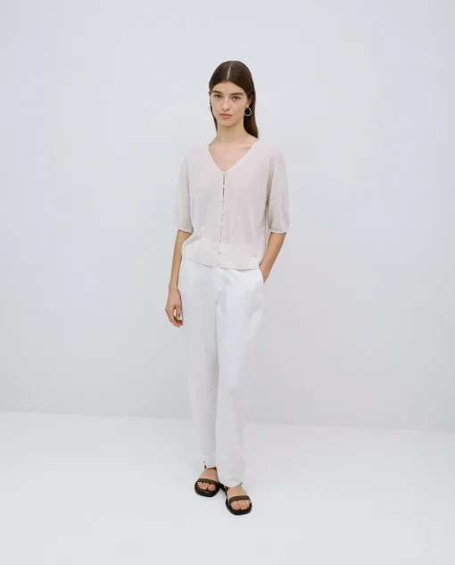 YERSE Pantalones rectos tencel blanco Clearance