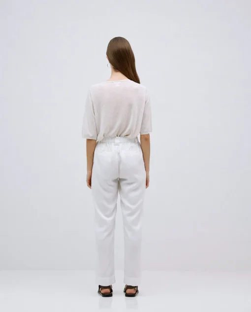 YERSE Pantalones rectos tencel blanco Clearance