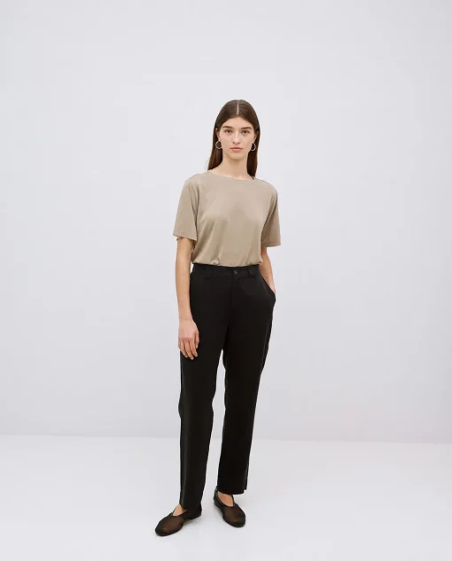 YERSE Pantalones rectos tencel negro Online
