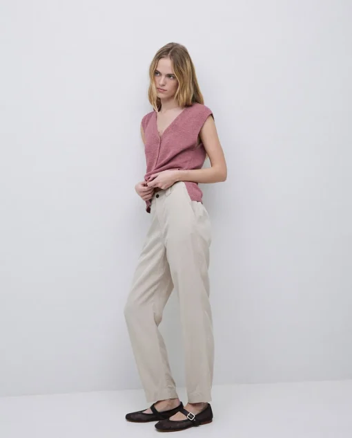 YERSE Pantalones rectos tencel beige New