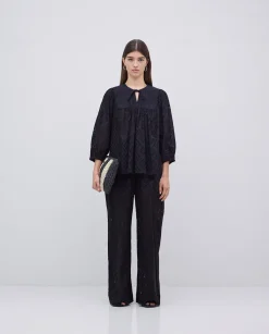 YERSE Pantalones wide leg bordado negro Hot