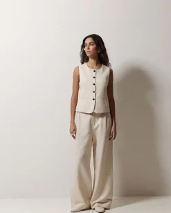 YERSE Pantalones wide leg pinzas crudo Outlet