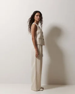 YERSE Pantalones wide leg pinzas crudo Outlet