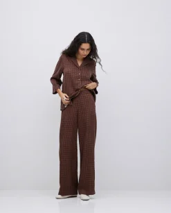 YERSE Pantalones wide leg tencel marrón Hot