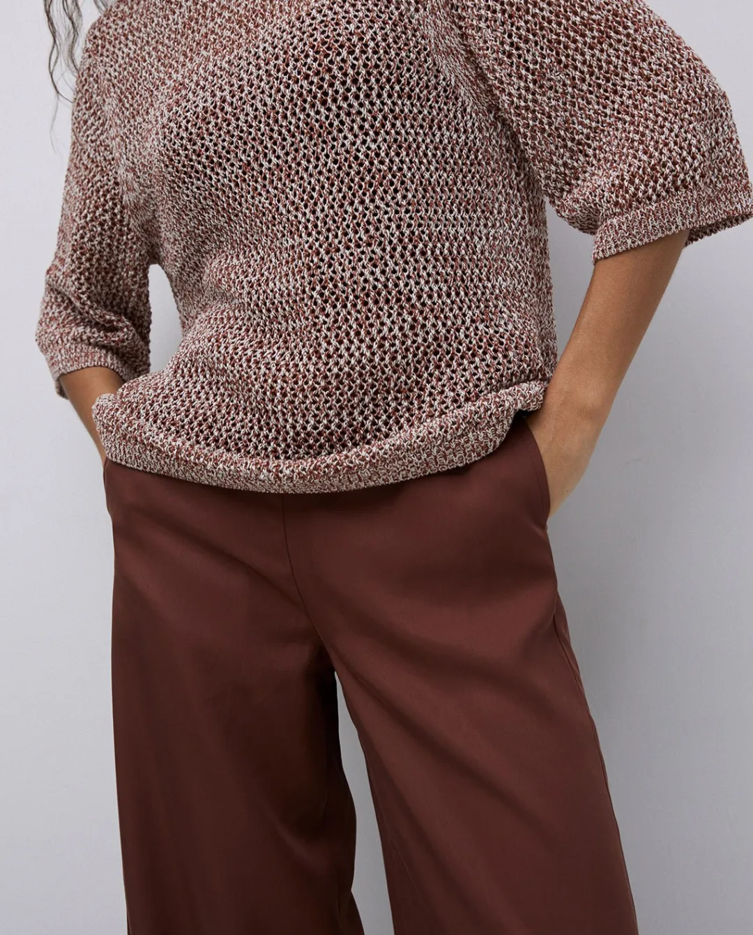 YERSE Pantalones wide leg tencel chocolate Outlet