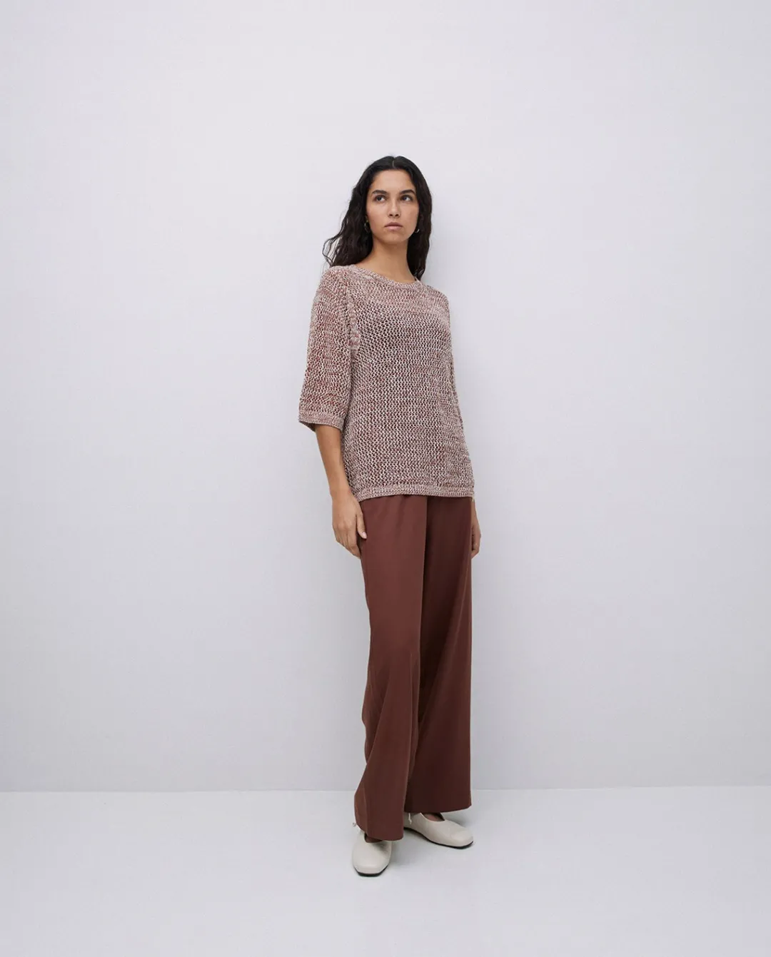 YERSE Pantalones wide leg tencel chocolate Outlet