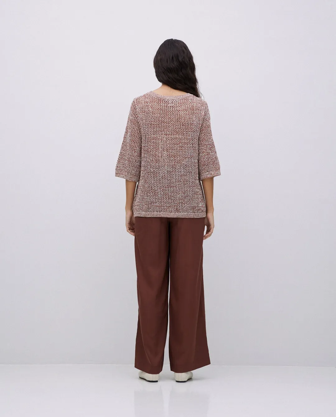 YERSE Pantalones wide leg tencel chocolate Outlet