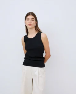 YERSE Top canalé 100% algodón orgánico negro Hot