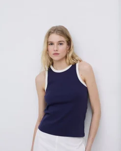 YERSE Top contraste en vivos azul oscuro Online
