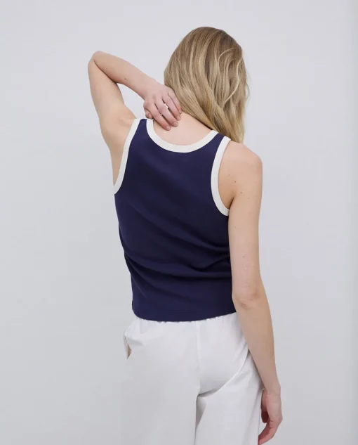 YERSE Top contraste en vivos azul oscuro Online