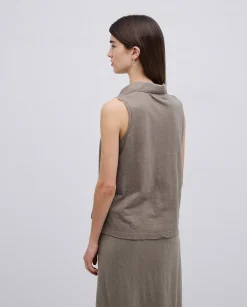 YERSE Top cuello polo botones caqui Online