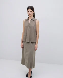 YERSE Top cuello polo botones caqui Online
