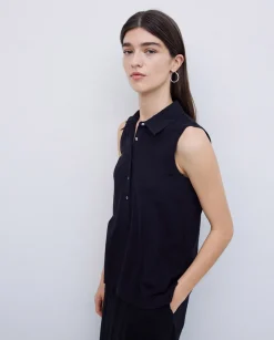 YERSE Top cuello polo botones negro Clearance