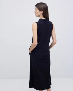 YERSE Top cuello polo botones negro Clearance