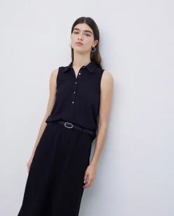 YERSE Top cuello polo botones negro Clearance