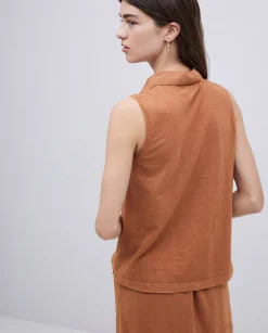 YERSE Top cuello polo botones terracota Discount