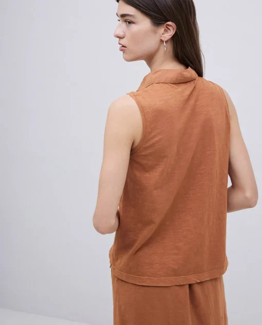 YERSE Top cuello polo botones terracota Discount
