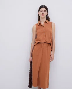 YERSE Top cuello polo botones terracota Discount