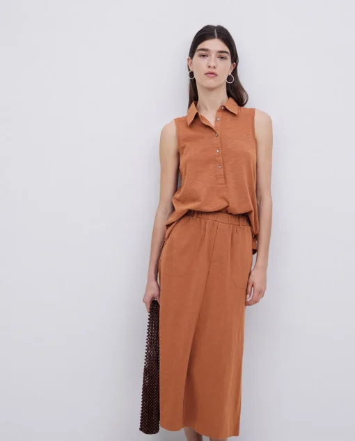 YERSE Top cuello polo botones terracota Discount