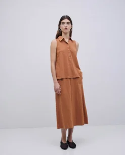 YERSE Top cuello polo botones terracota Discount