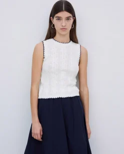 YERSE Top detalles contraste blanco roto Discount